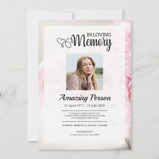 Rosa Nelke Beerdigung Einladung (Vorderseite)