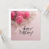 Rosa Nelke Blume Happy Birthday Karte (Vorderseite/Rückseite Beispiel)