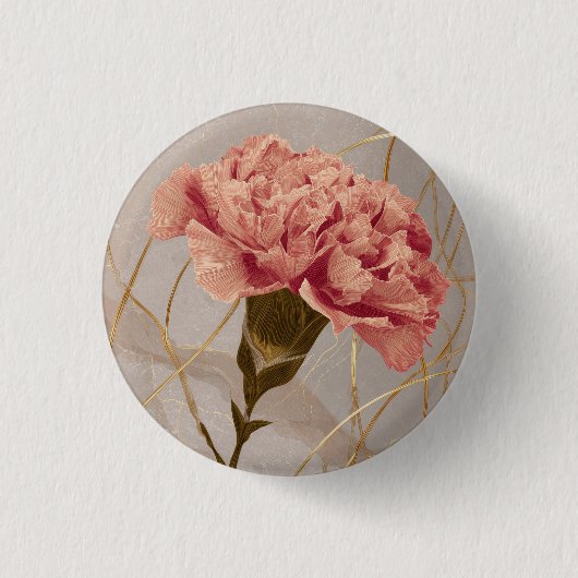 Rosa Nelken-Blumen-Gold Button (Vorderseite)