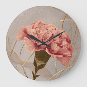 Rosa Nelken-Blumen-Gold Große Wanduhr