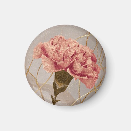 Rosa Nelken-Blumen-Gold Magnet (Vorne)