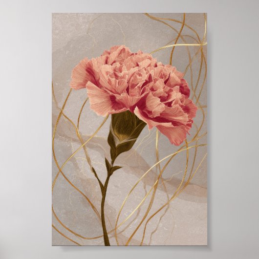 Rosa Nelken-Blumen-Gold Poster (Vorne)