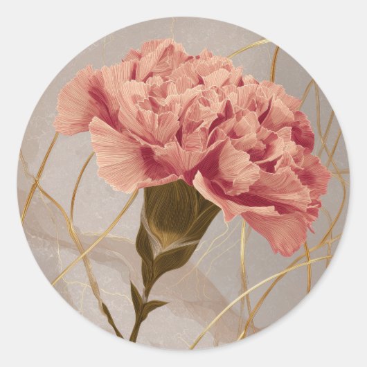 Rosa Nelken-Blumen-Gold Runder Aufkleber (Vorderseite)