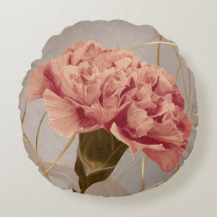 Rosa Nelken-Blumen-Gold Rundes Kissen