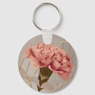 Rosa Nelken-Blumen-Gold Schlüsselanhänger