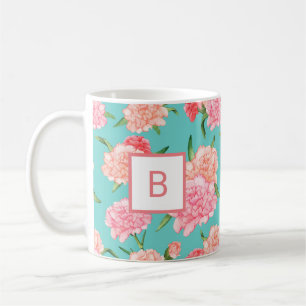 Rosa Nelken-Druck-Monogramm Kaffeetasse