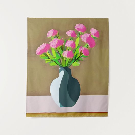 Rosa Nelken in der Vase Moderne Kunst Wandteppich (Vorderseite)