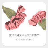 Rosa Nelken Luxe Moderne Blumenhochzeit Quadratischer Aufkleber (Vorderseite)