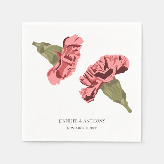 Rosa Nelken Luxe Moderne Blumenhochzeit Serviette (Vorderseite)