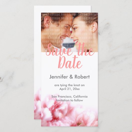 Rosa Nelken Save the Date Fotokarte (Vorne/Hinten)