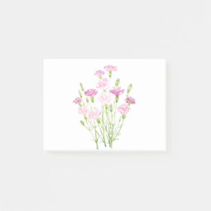 rosa Nelkenblumen Aquarell Post-it Klebezettel
