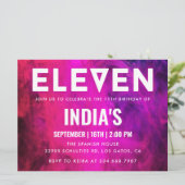 Rosa Neon 11. Geburtstag Einladung (Stehend Vorderseite)