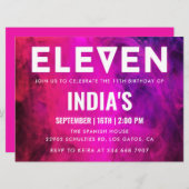 Rosa Neon 11. Geburtstag Einladung (Vorne/Hinten)