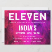 Rosa Neon 11. Geburtstag Einladung (Vorderseite)