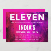 Rosa Neon 11. Geburtstag Einladung (Vorne/Hinten)