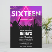 Rosa Neon 16. Geburtstagsparty Einladung (Stehend Vorderseite)