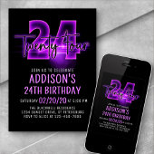 Rosa Neon 24. Geburtstag Einladung