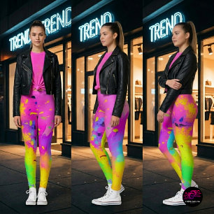 Rosa neon abstrakter Farbspritzer Leggings