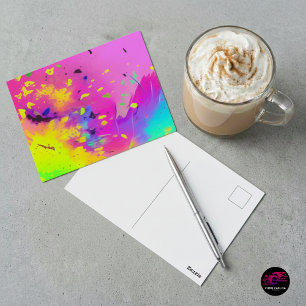 Rosa neon abstrakter Farbspritzer Postkarte