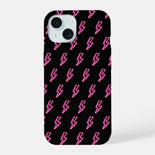 Rosa Neon-Blitz-Muster iPhone 15 Hülle (Rückseite)
