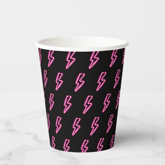 Rosa Neon-Blitz-Muster Pappbecher (Vorderseite)
