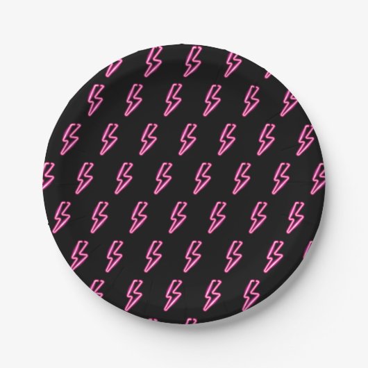 Rosa Neon-Blitzmuster Pappteller (Vorderseite)