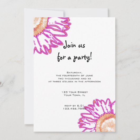 Rosa Neon Blume Party Einladung (Vorderseite)