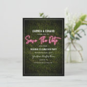 Rosa Neon-Buchsbaum-Hochzeit Save The Date (Stehend Vorderseite)