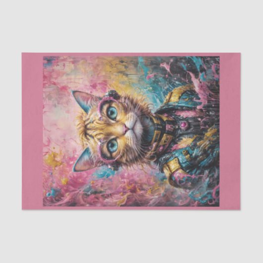 Rosa Neon Cyberpunk-Katze Seidenpapier (Vorderseite)