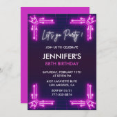 Rosa Neon Einfache Einladungen zum 88. Geburtstag (Vorne/Hinten)