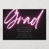 Rosa Neon Elegant Ombre Grad Foto Party Einladung (Rückseite)