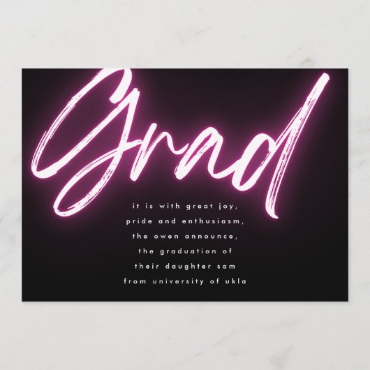 Rosa Neon Elegant Ombre Grad Foto Party Einladung (Rückseite)