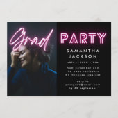 Rosa Neon Elegant Ombre Grad Foto Party Einladung (Vorderseite)