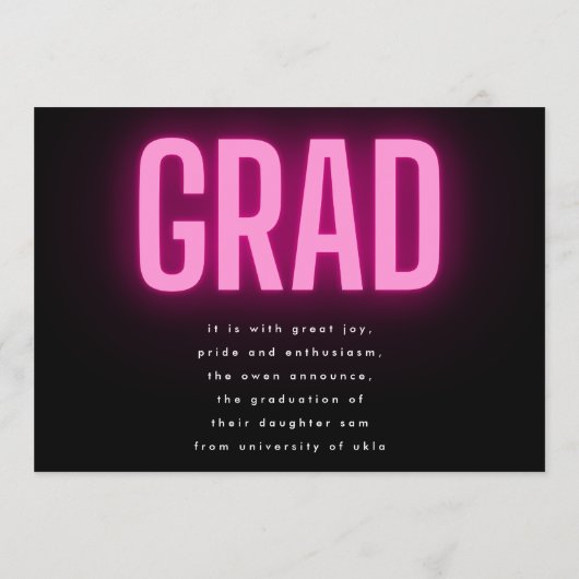 Rosa Neon Elegant Ombre Grad Foto Party Einladung (Rückseite)