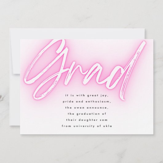 Rosa Neon Elegant Ombre Grad Foto Party Einladung (Rückseite)