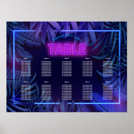 Rosa Neon Glow Geburtstag herunterladbare Sitzkart Poster