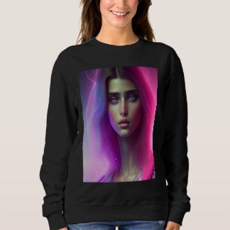 Rosa Neon Lebendige Frau Lila Haar Look Wellig Col Sweatshirt