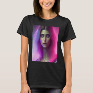 Rosa Neon Lebendige Frau Lila Haar Look Wellig Col T-Shirt