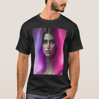 Rosa Neon Lebendige Frau Lila Haar Look Wellig Col T-Shirt