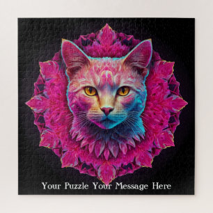 Rosa Neon-Mandala-Katze Puzzle