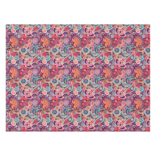 Rosa Neon Paisley Blumenmuster Tischdecke (Vorderseite (Horizontal))