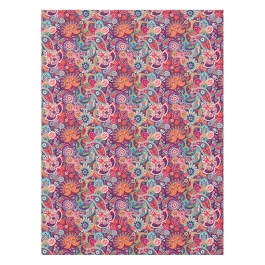 Rosa Neon Paisley Blumenmuster Tischdecke (Vorderseite)