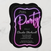 Rosa Neon Party Einladung (Vorne/Hinten)