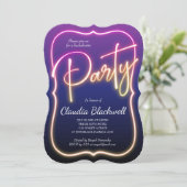 Rosa Neon Party Einladung (Stehend Vorderseite)