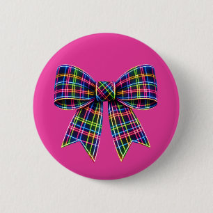 Rosa Neon-Schleife Tartan-Band Schottisch Süß Button