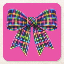Rosa Neon-Schleife Tartan-Band Schottisch Süß