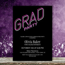 Rosa Neon Signature Black Graduation Party Einladu