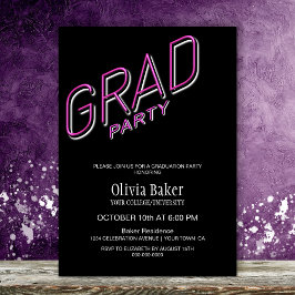 Rosa Neon Signature Black Graduation Party Einladu Einladung