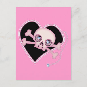 Rosa Neon Skull Postkarte