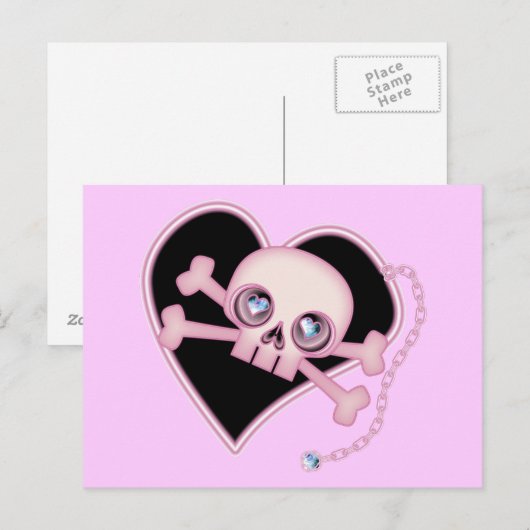 Rosa Neon Skull Postkarte (Vorne/Hinten)